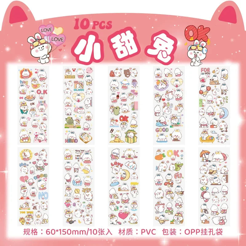 Cartoon Decorative Sticker Sheets – 10-Piece Pack