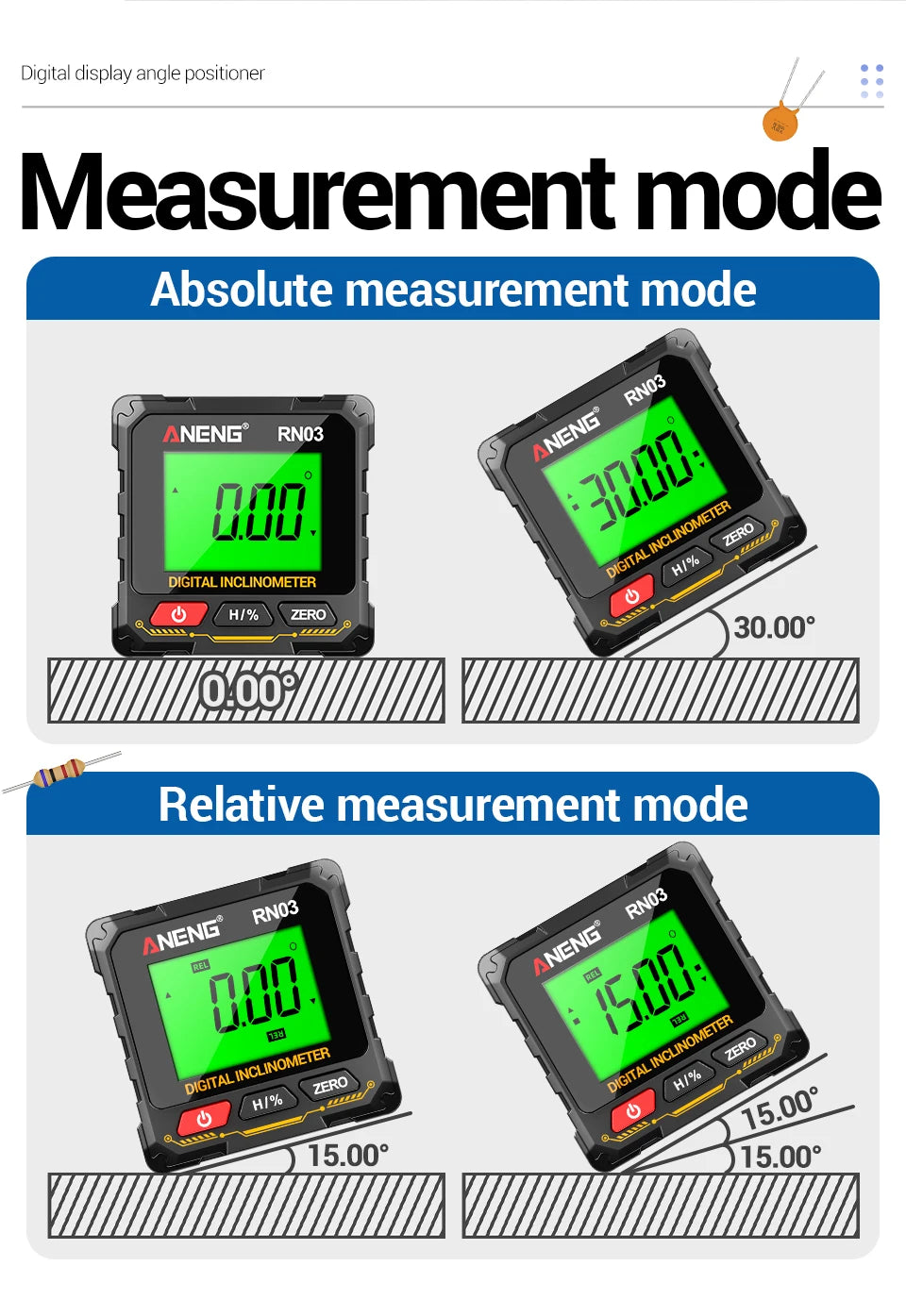 Digital Angle Gauge 0.05° Accuracy 360° Magnetic Inclinometer