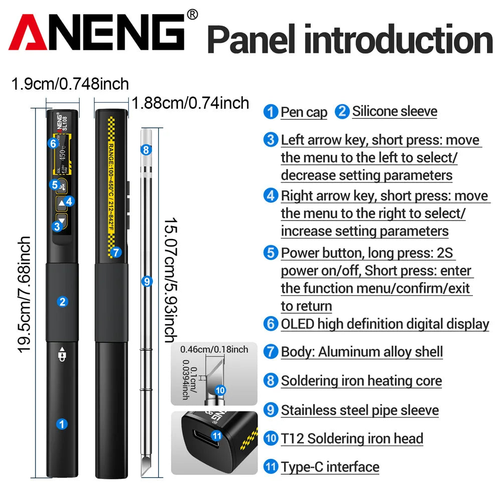 ANENG SL108 Electric Soldering Irons kit PD 96W QC Adjustable Temperature Fast Heat Portable Digital Smart Soldering Iron Tools