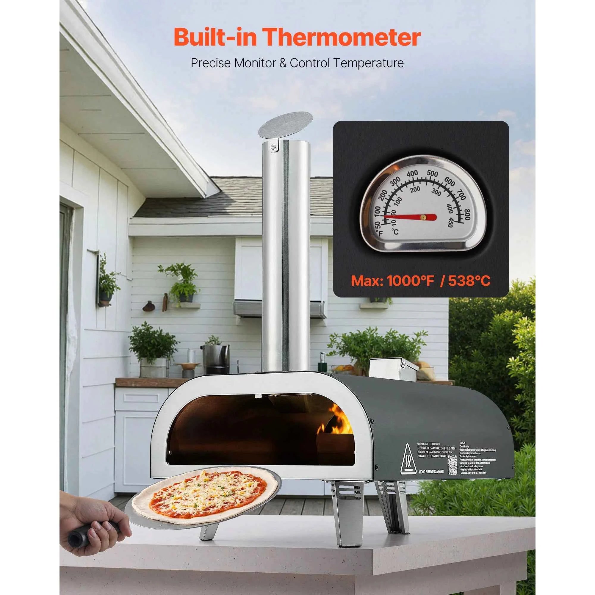 Outdoor 12-Inch Wood Pellet Pizza Oven with Thermometer