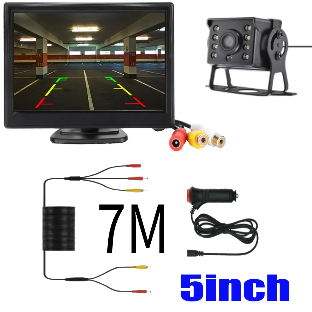 Câmara de Ré Universal com Monitor de 4,3, 5 ou 7 polegadas para Camioneta, Ecrã HD, LED, Visão Noturna, Impermeável para Estacionamento de Autocarros