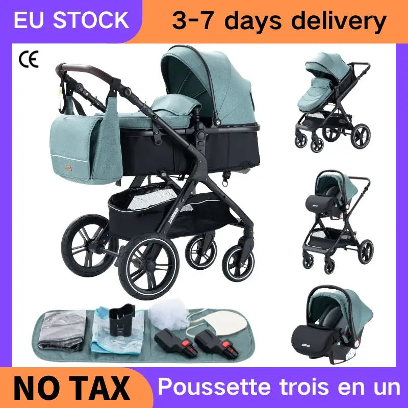 Luxury Baby Stroller 3 in1 Portable Travel Baby Carriage Fold Pram High Landscape Aluminum Frame Newborn Infant Stroller