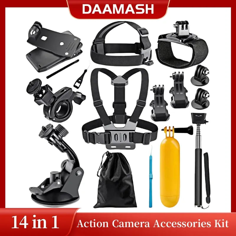14-in-1 Action Camera Accessories Kit for Go Pro Hero 13 12 11 10 9 8 7 6 5 4 Black Mount for Insta360 for Sjcam Action Camera