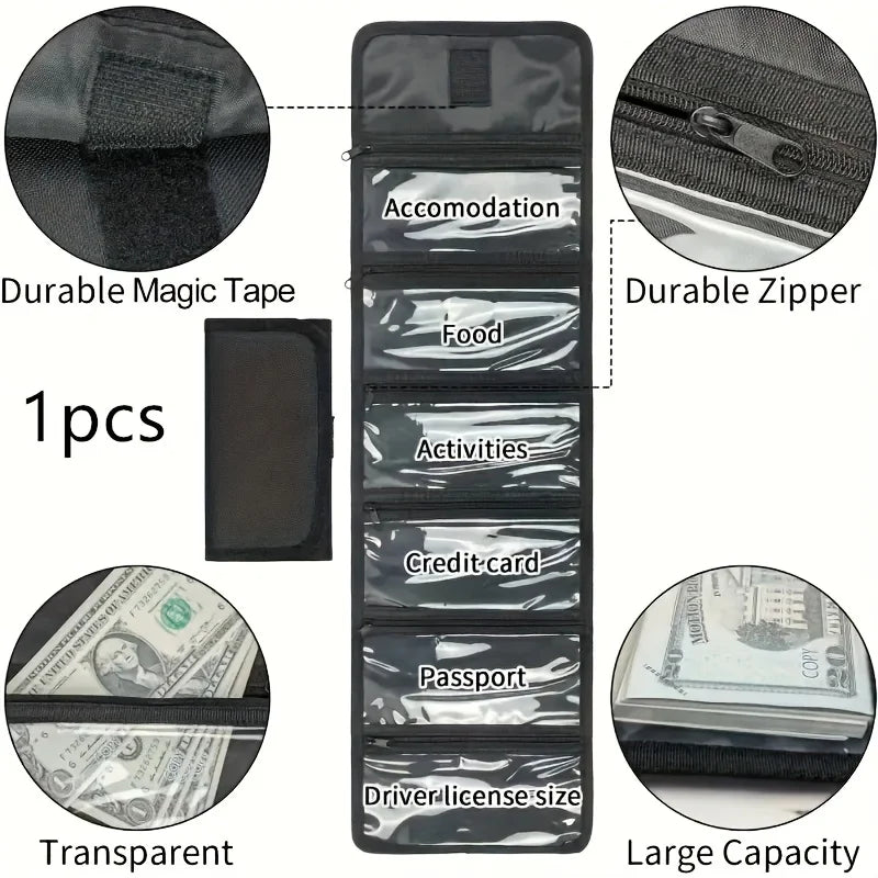 Organizer per contanti con sei tasche con cerniera
