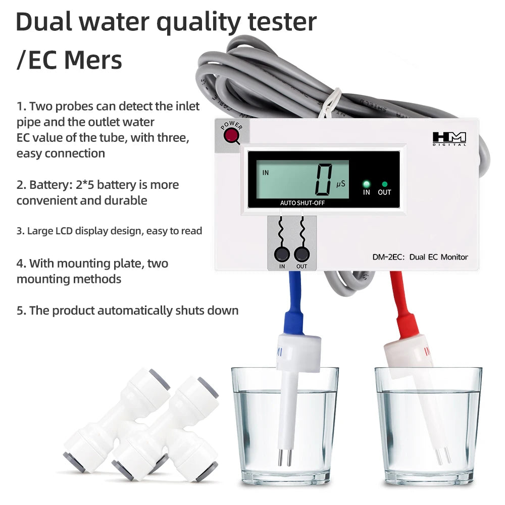 Dual-Probe Inline TDS or EC Water Meter
