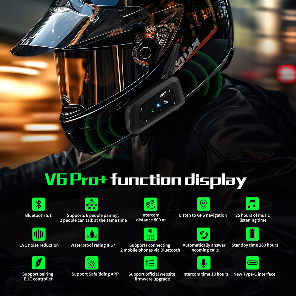 V6 Pro+ Motorcykelhjälm Bluetooth Intercom