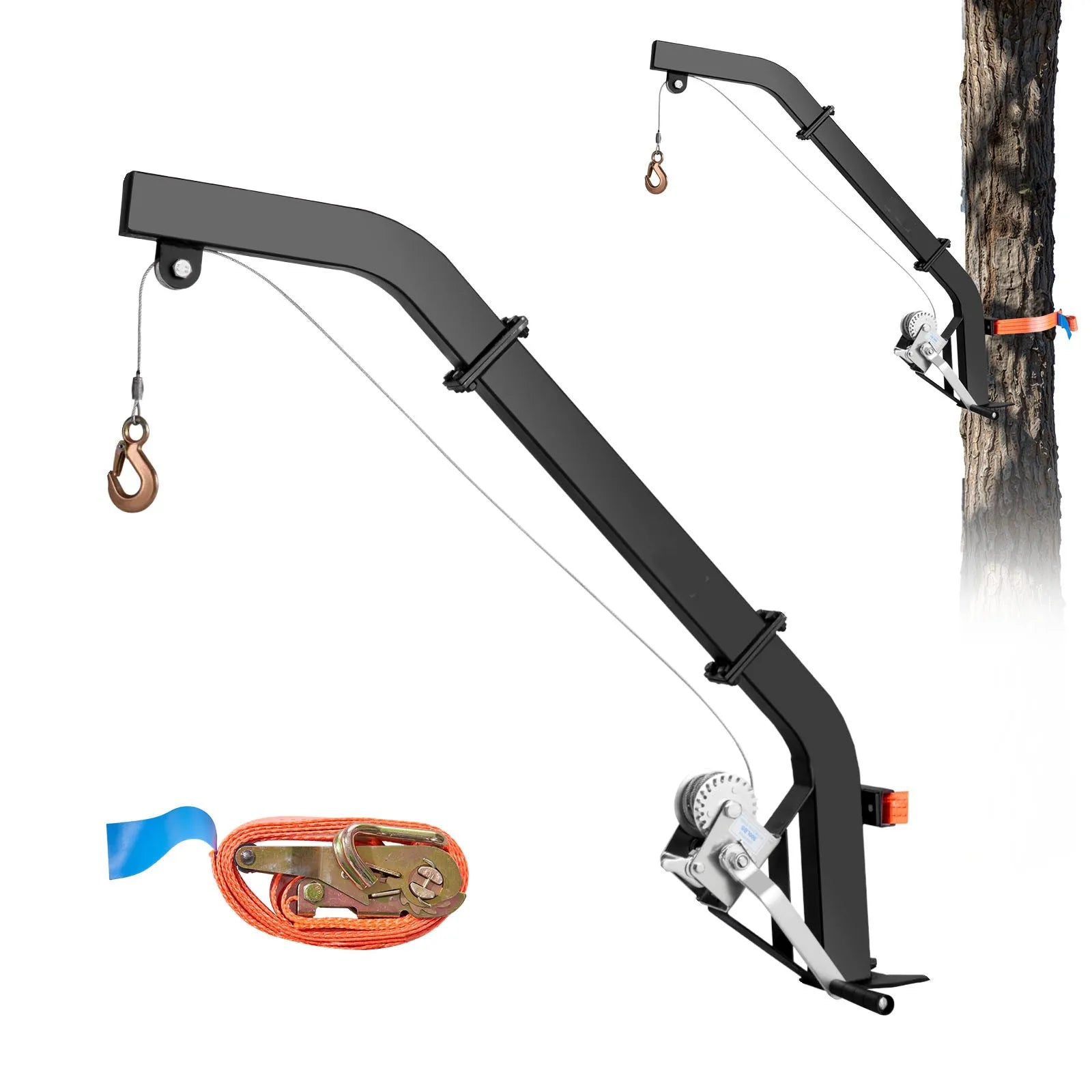 SucceBuy 353Lbs Tree Mounted Deer Hoist Hunting Game Lift Hoist Winch with Ratchet Strap Deer Hanger for Hanging Feed Dressing
