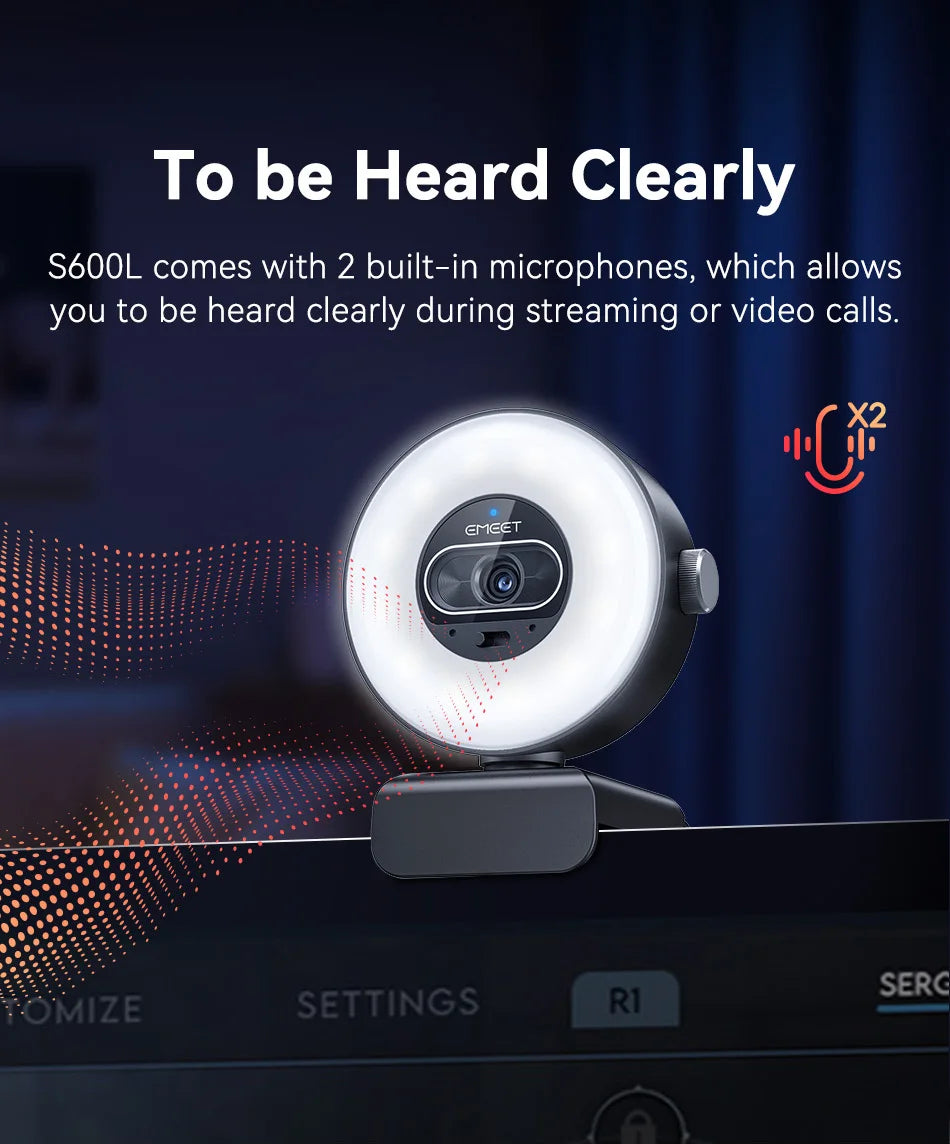 4K Webcam with Ring Light Autofocus 1080P 60FPS USB Camera
