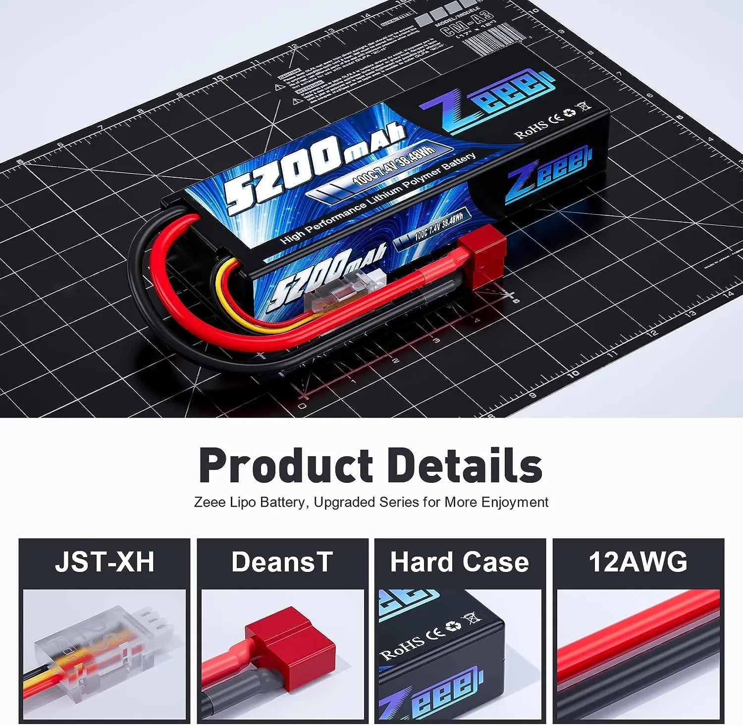 1/2 Units Zeee Lipo Battery 2S 7.4V 100C 5200mAh with Deans Connector for RC Car Truck Vehicle Buggy Losi RC Racing Models Parts