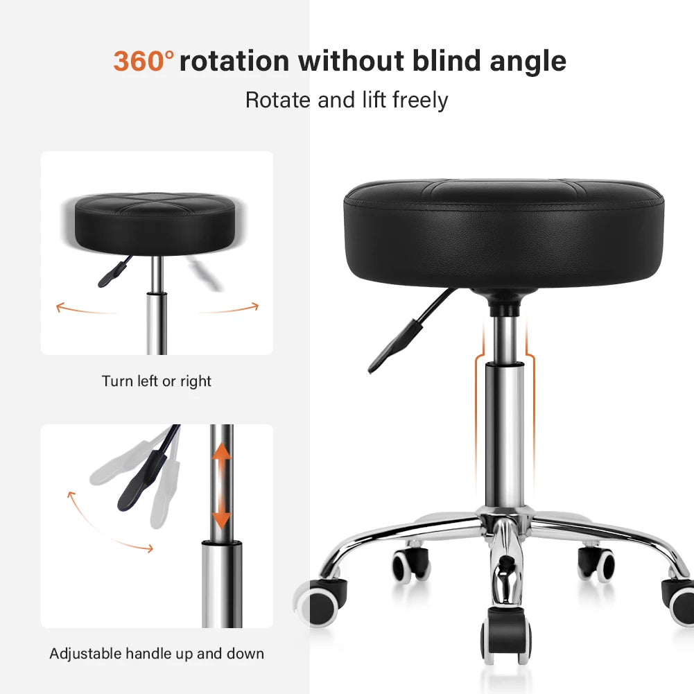 Adjustable Rolling Stool Chair with PU Leather Seat and Wheels