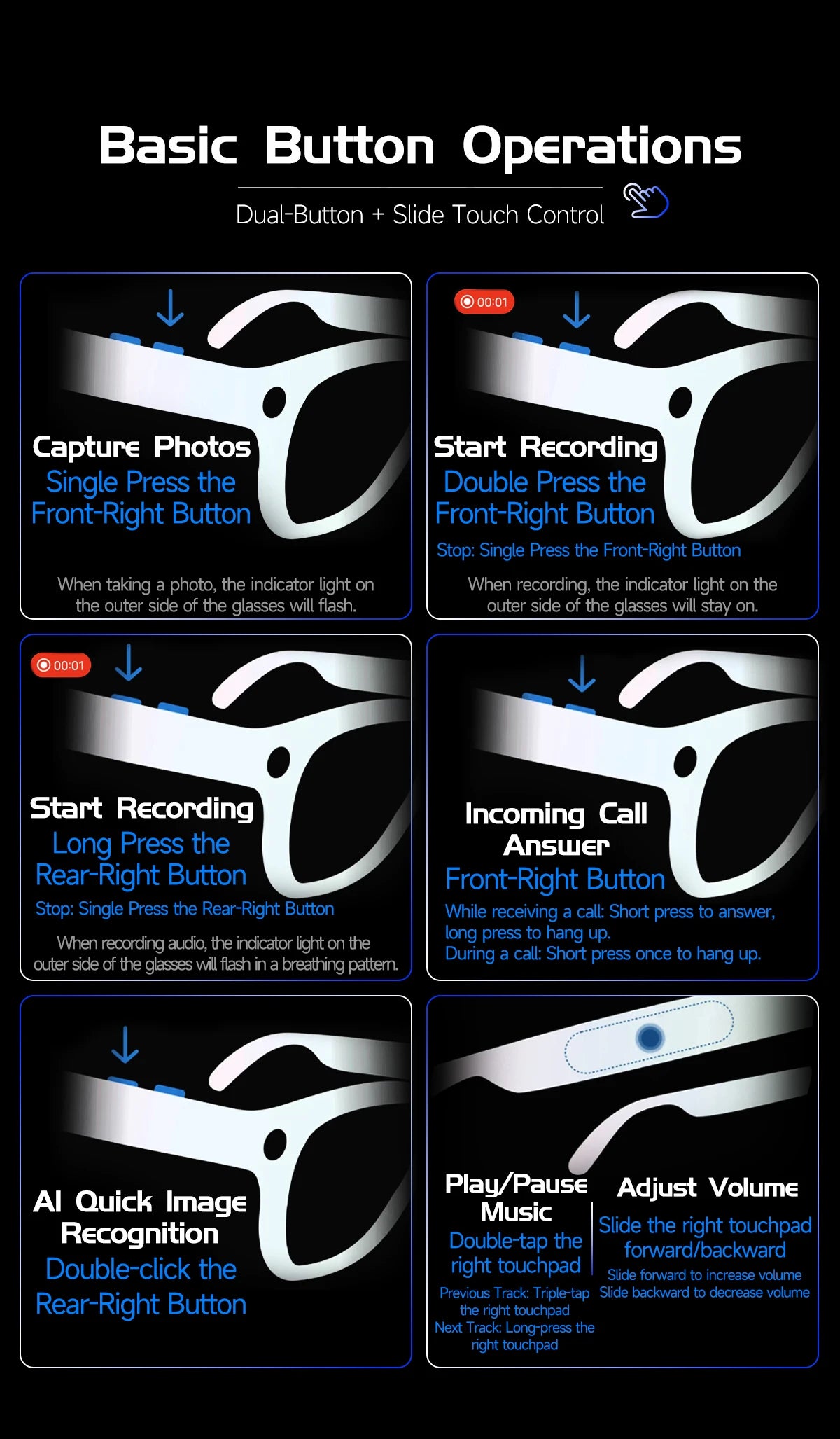 AI Smart Glasses with Camera, Calls, Translation & Audio