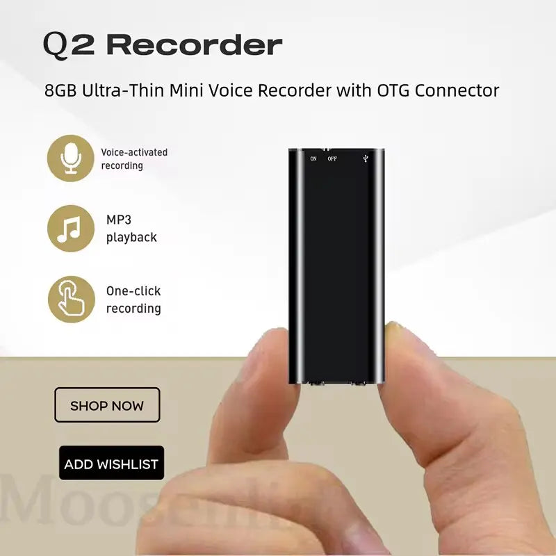 Ultra-Slim Mini Voice Recorder with 16GB Storage and MP3 Playback