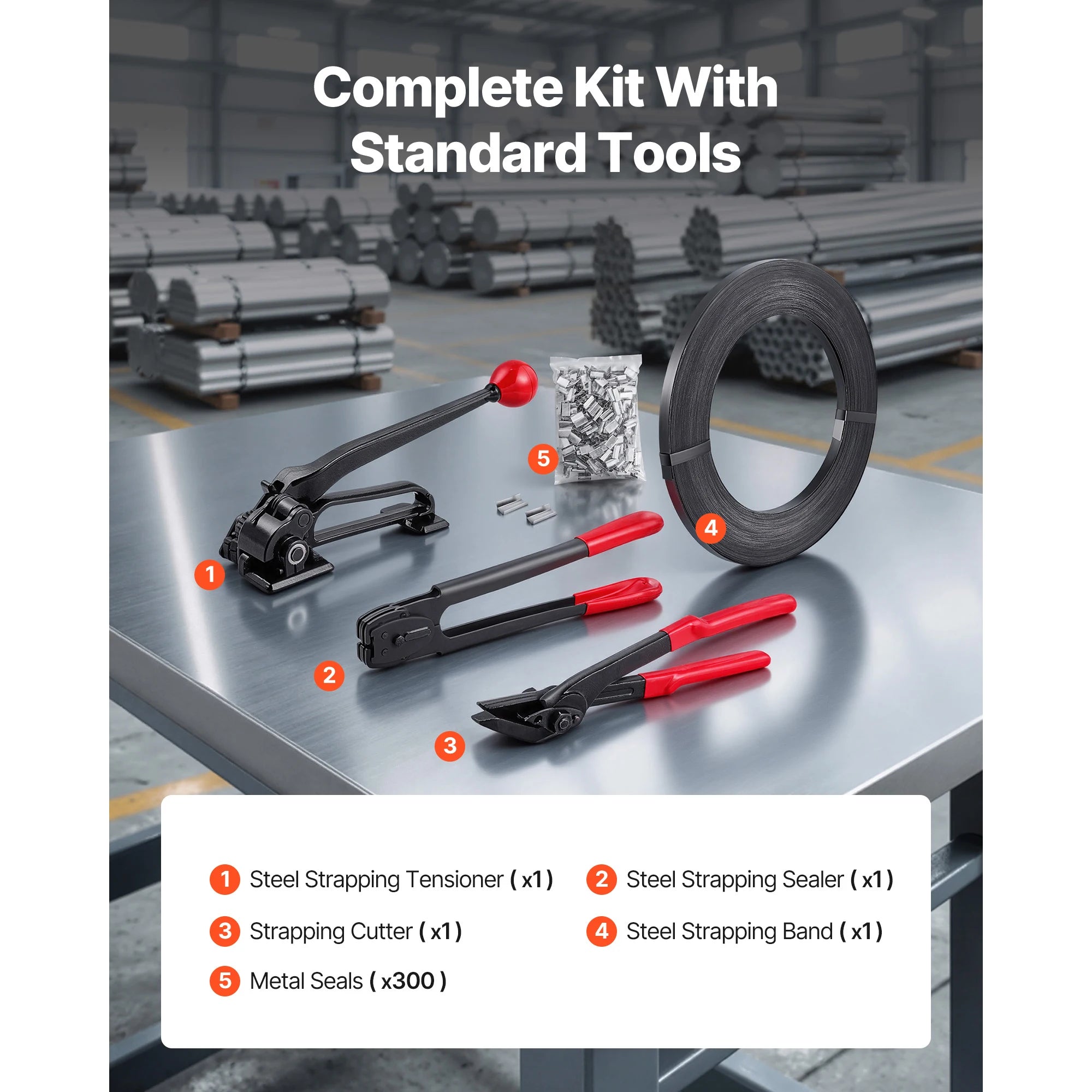 Heavy-Duty Steel Banding Strapping Kit with 600ft Strap & Seals