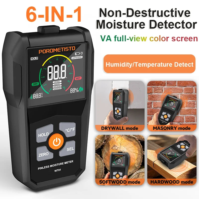 WT01 Pinless Moisture Meter with Room Readings