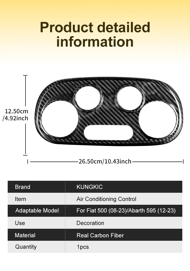 Real Carbon Fiber AC Climate Trim for Fiat 500 and Abarth 595