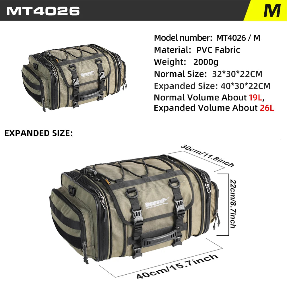 Motorcycle Tail Bag Expandable Luggage 19L–80L Rack Trunk Storage