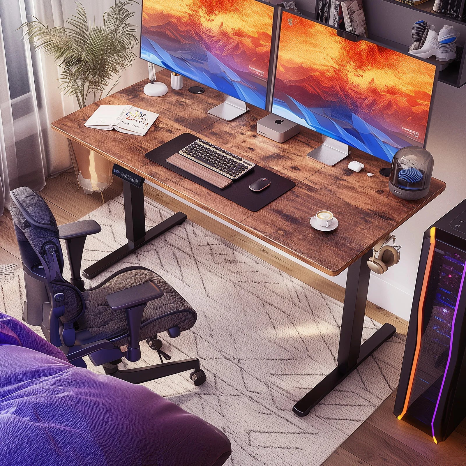 Electric Height Adjustable Standing Desk 63x24 Sit Stand Workstation