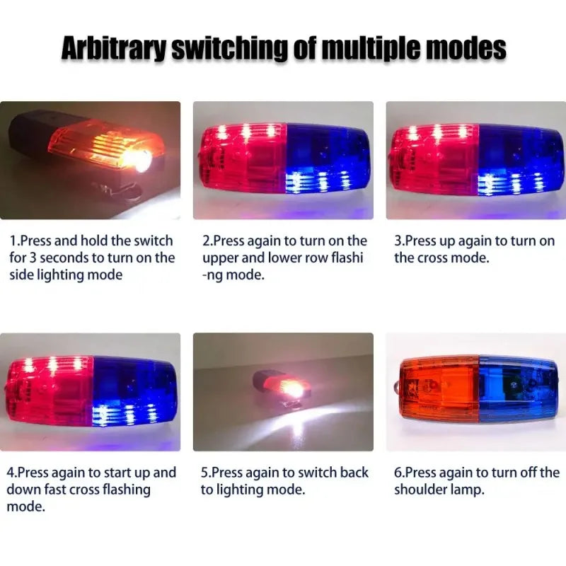LED Red Blue Caution Emergency Police Light Flashing Shoulder Lamp USB Rechargeable Shoulder Warning Safety Torch Bike Tail Lamp