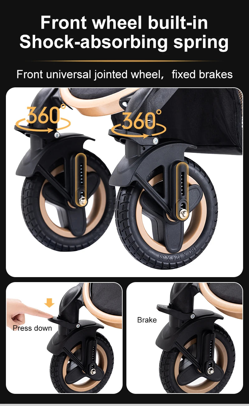 3-in-1 Luxurious Portable Baby Stroller with High Landscape Frame
