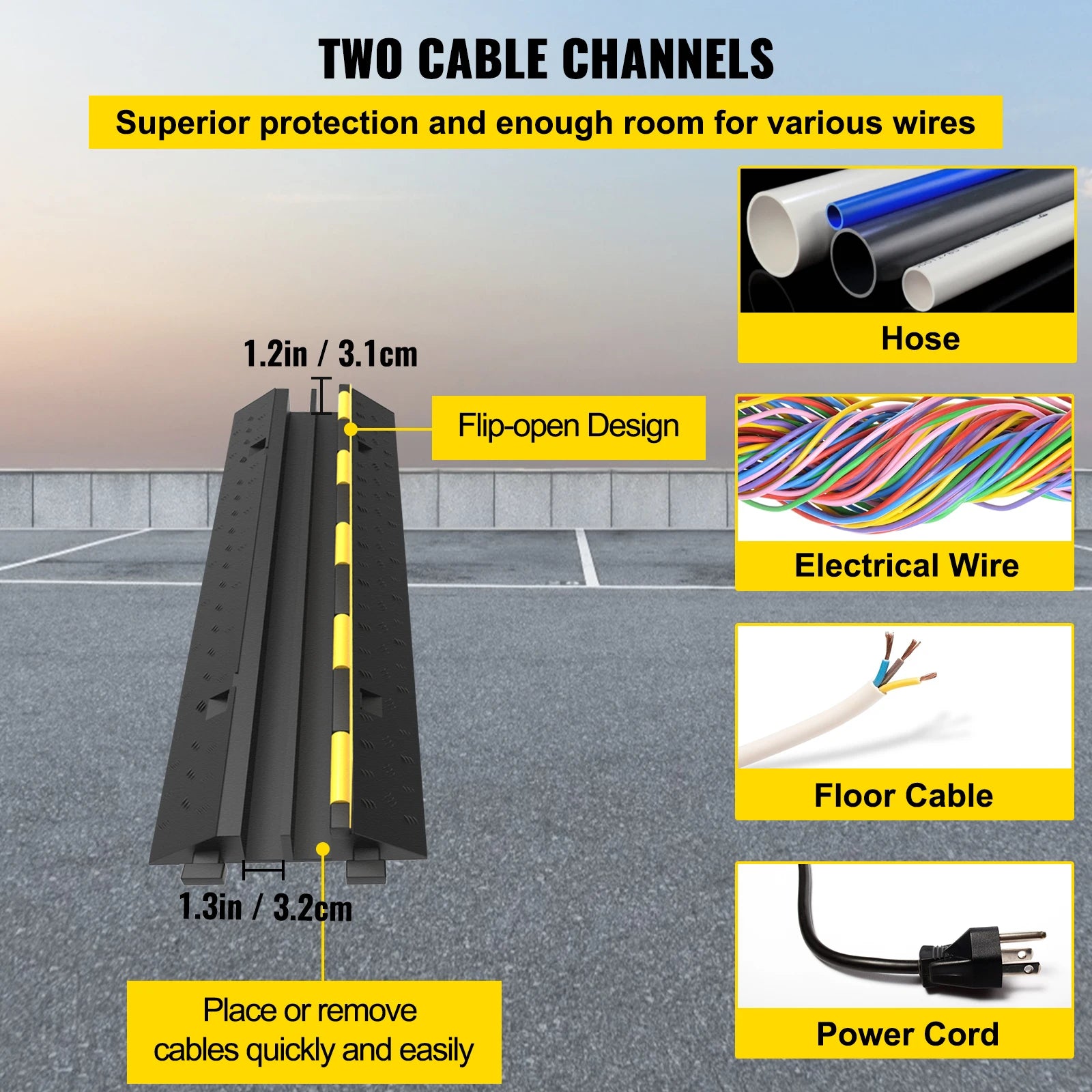 Heavy Duty Cable Protector Ramp 2-Channel 11000 lbs Capacity