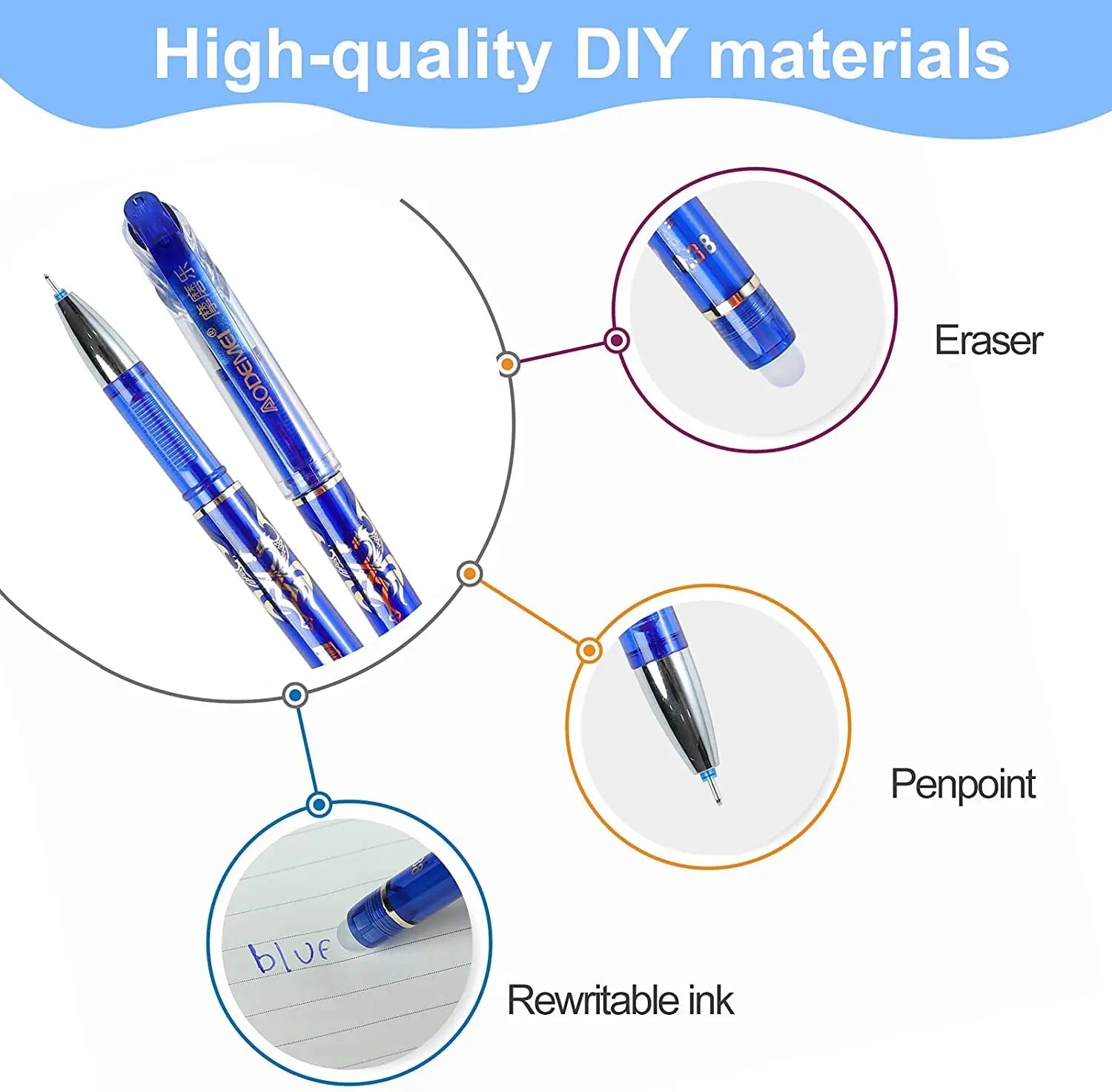 4+2+20 Pcs/Set Kawaii Erasable Gel Pens 0.35mm Waterproof Blue/Black/Red Gel Ink Stationery School supplies for Office Student