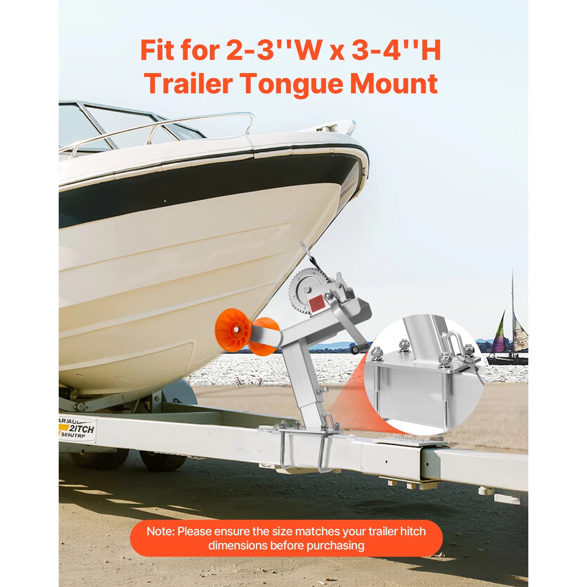 Boat Trailer Winch Stand 1200 lb with Roller & 25 ft Strap