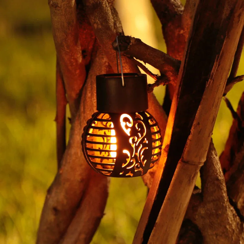 LED Solar Light Outdoor Garden Lamp Waterproof Flickering Flame Effect Ball Solar Lamps Hanging Lantern Landscape Yard Decor