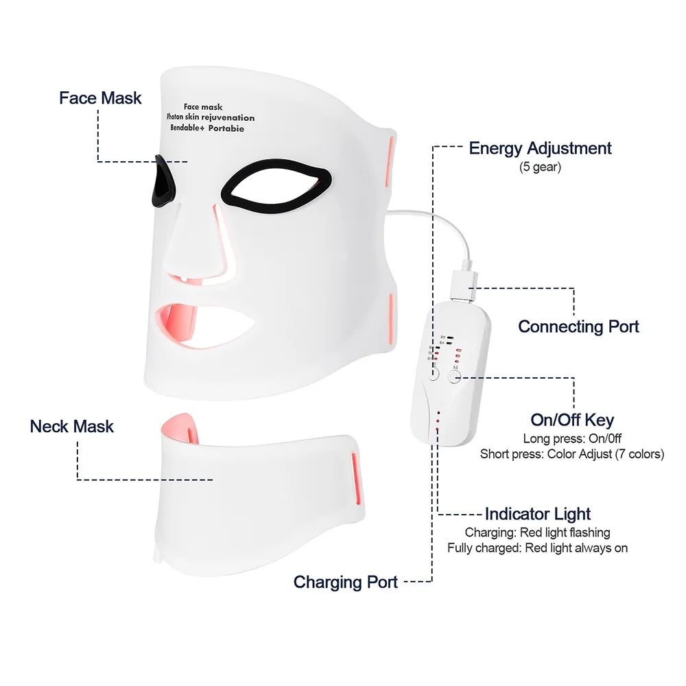 7 Color LED Silicone Face & Neck Mask for Skin Rejuvenation