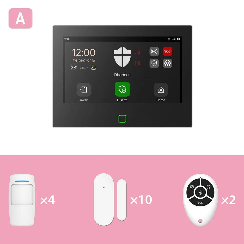 Staniot 7 inch Smart Home Security Alarm System 4G WiFi Touch Screen Built-in 5000mAh Battery Tuya Wireless Security Protection