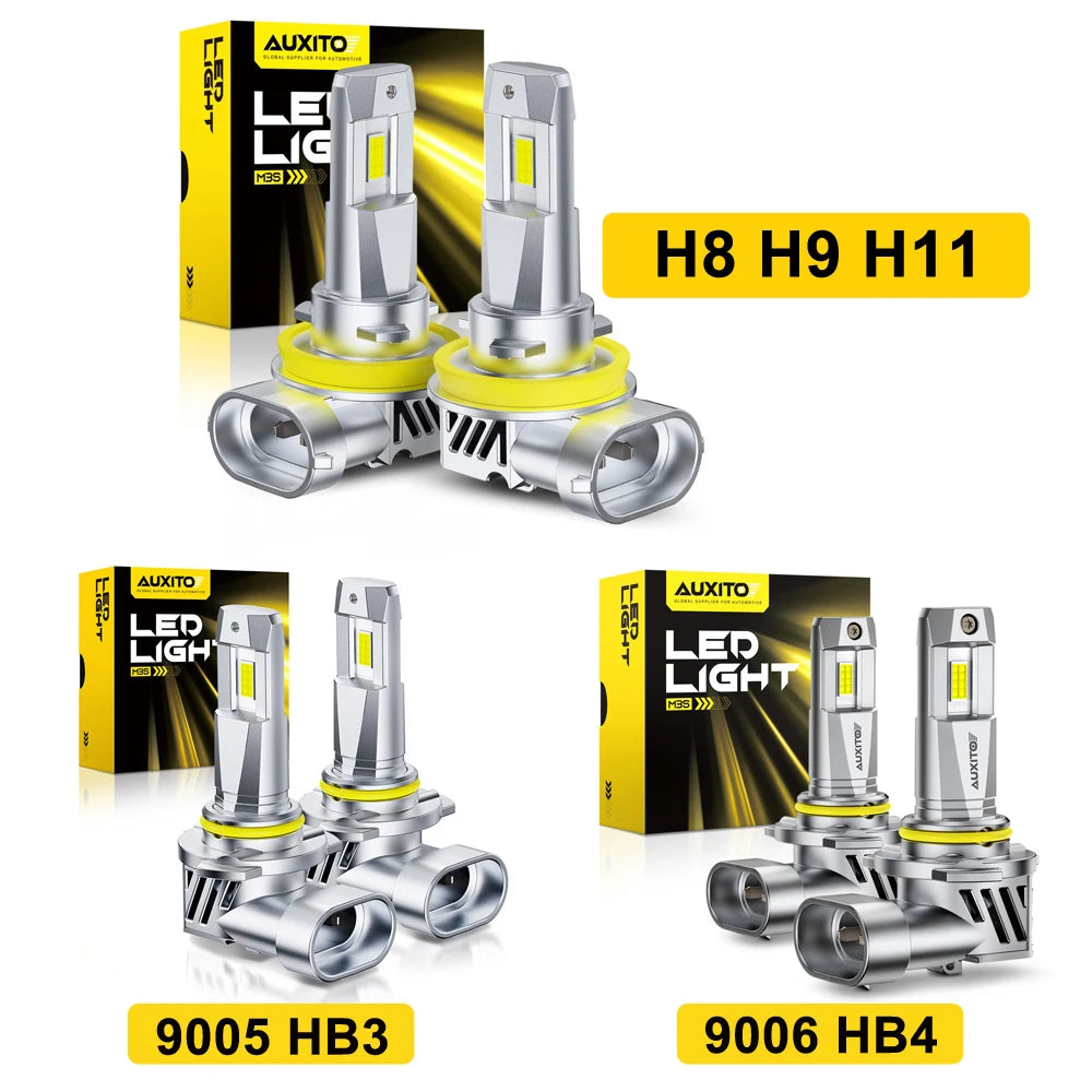AUXITO 2Pcs H11 Turbo LED Canbus H8 HB3 9005 9006 HB4 Bulbs LED Sans Erreur Éclat Blanc 20000LM Ampoule de Phare Voiture M3S