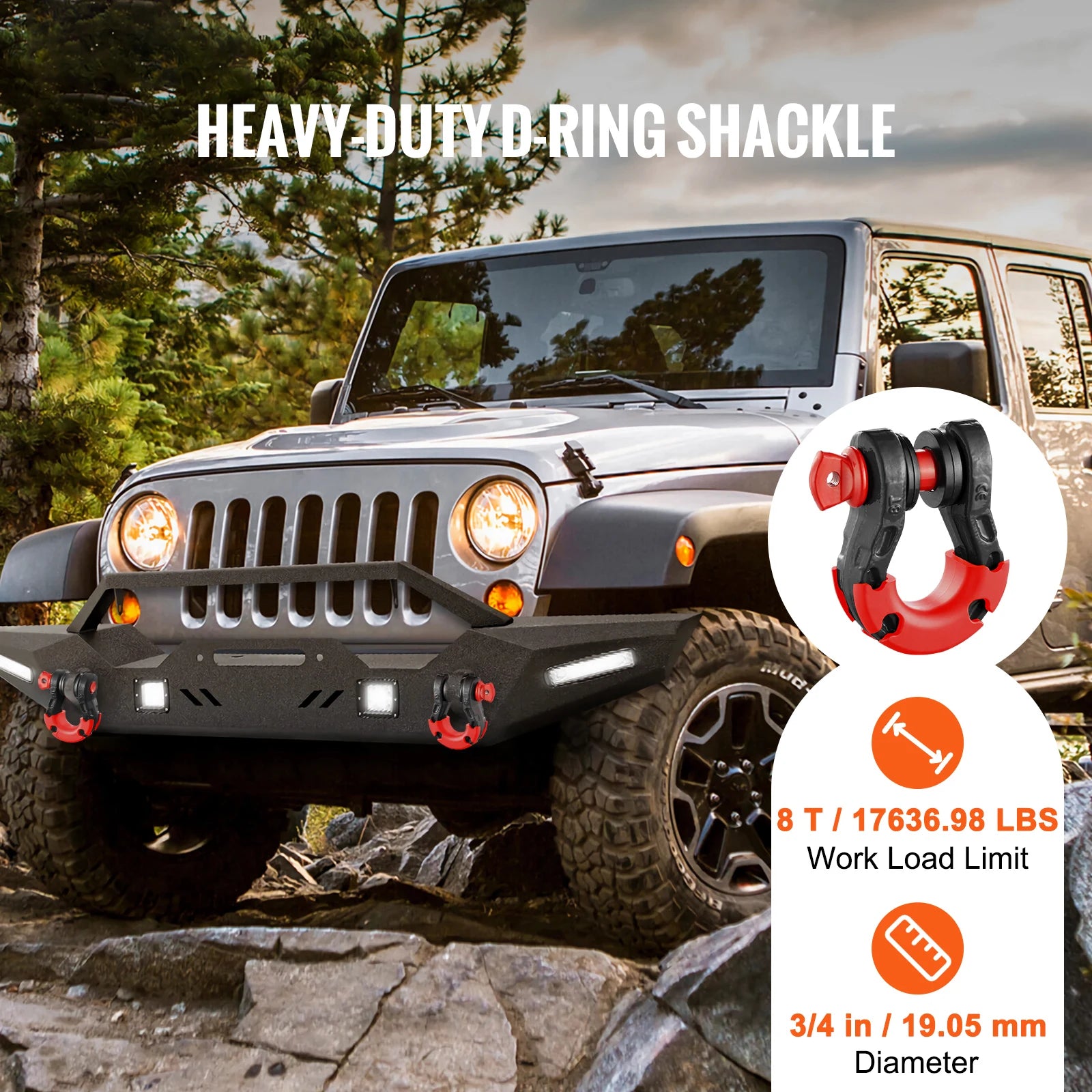 3/4" D-Ring Shackle Set with 7/8" Pin for Off-Road Recovery (2pcs)
