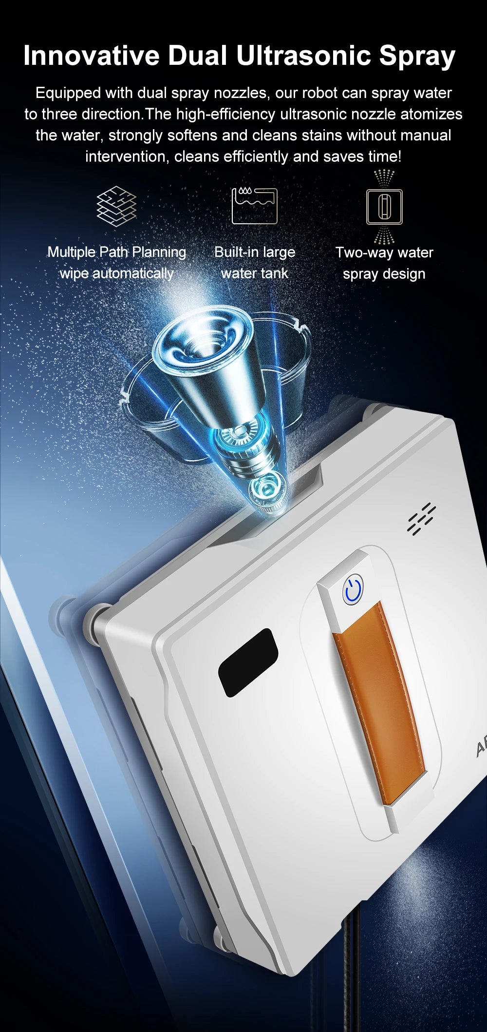 Robot Window Cleaner with Dual Spray, 3000Pa Suction & APP Control