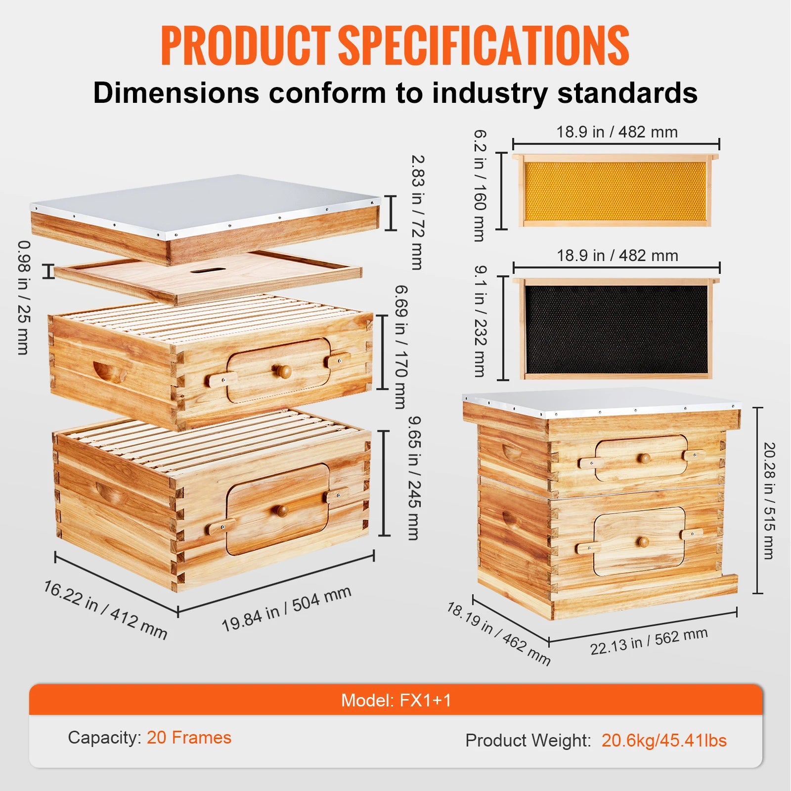 Kit di avviamento SucceBuy Bee Hive Deep Box 100% rivestito di cera d'api Naturale in legno di cedro Langstrothabox Beehive Kit in acrilico trasparente