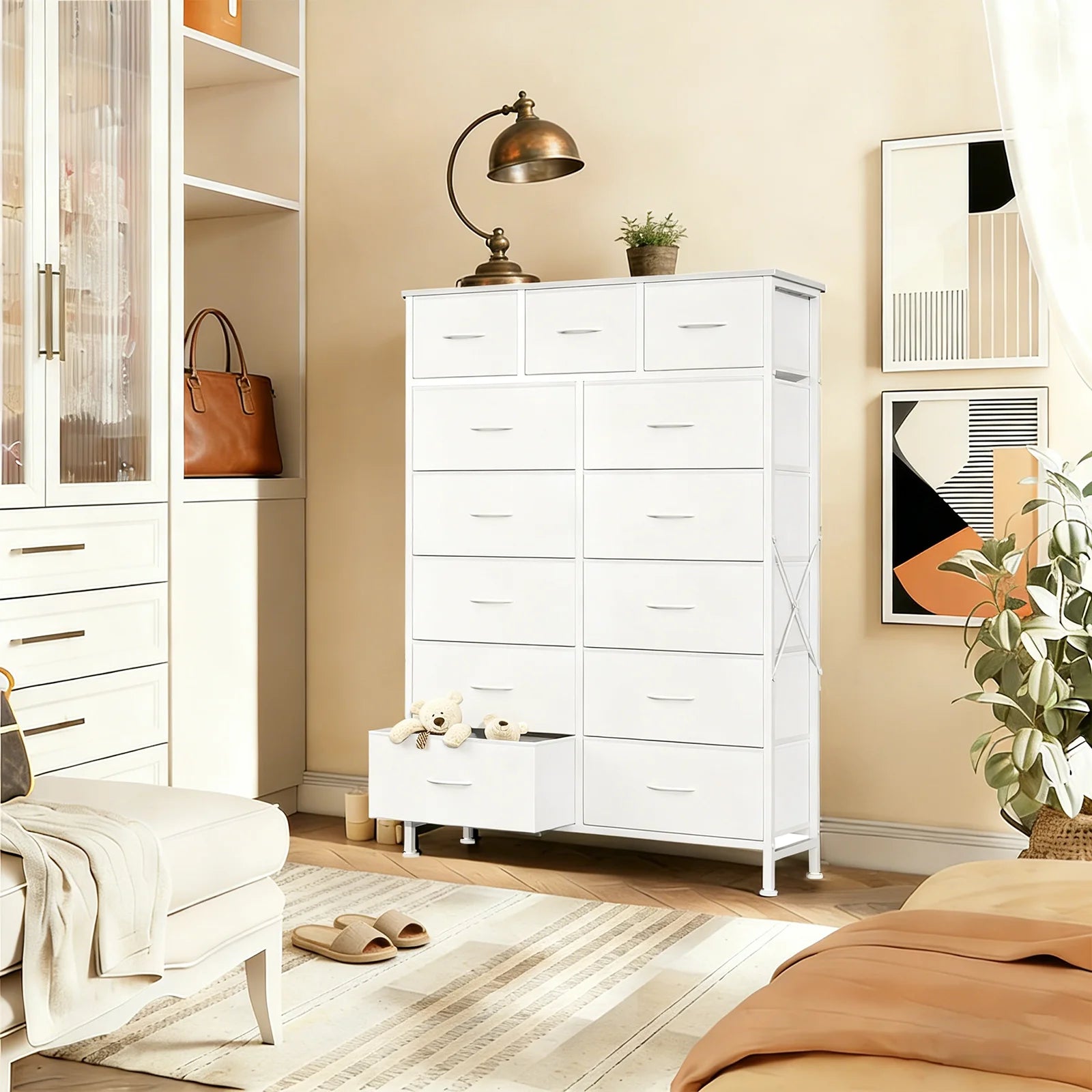 13 Drawer TV Stand Storage Cabinet with Steel Frame & Adjustable Feet