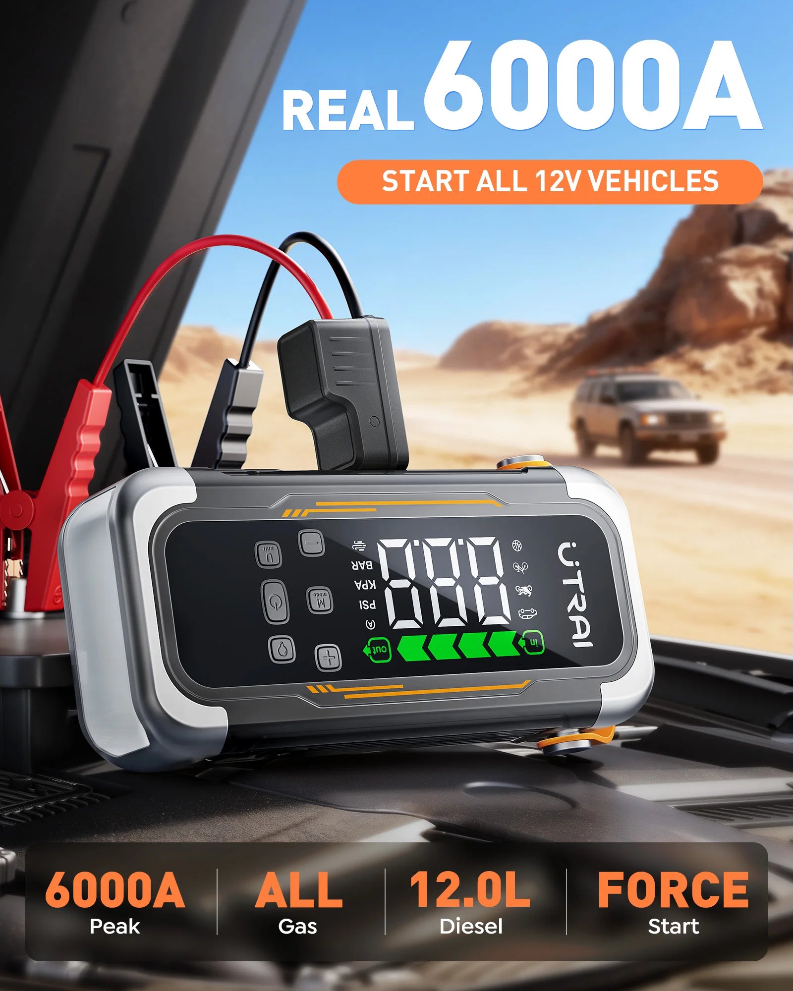 UTRAI 5-in-1 Car Jump Starter Air Pump Power Bank with 6 Modes