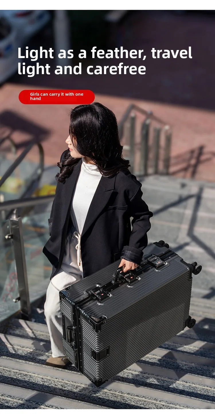 Aluminum Frame Suitcase with Silent All-Terrain Wheels and Cup Holder