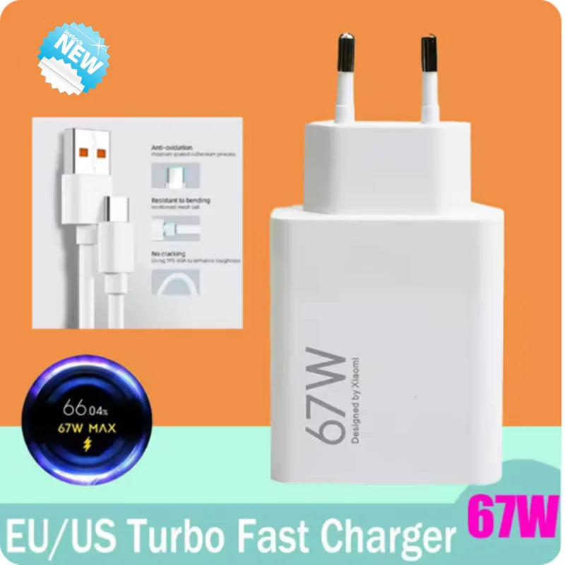 USB Wall Charger with USB-C Cable, EU Plug Options