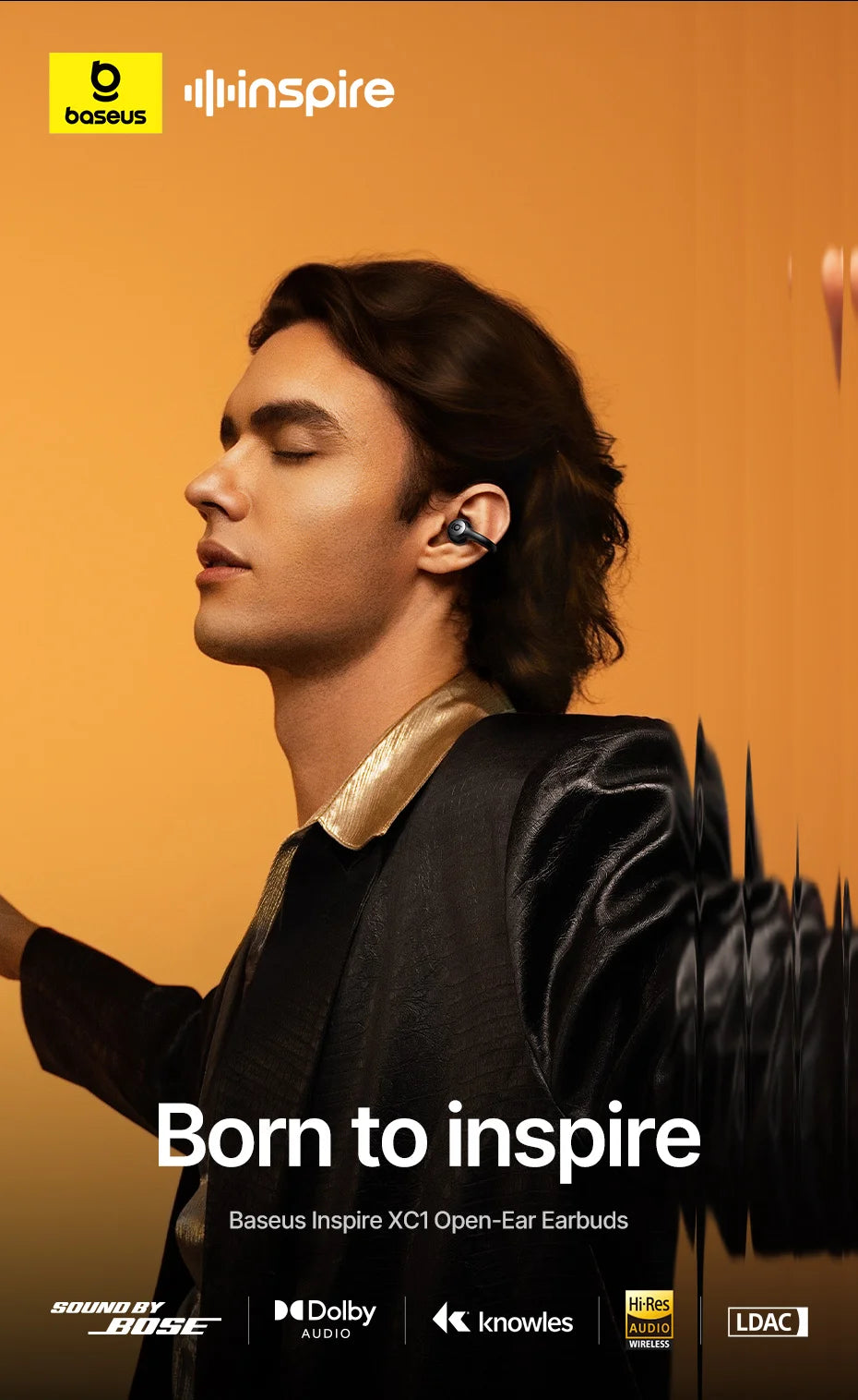 Căști wireless Baseus XC1 cu clips deschis pe ureche Bluetooth 6.1