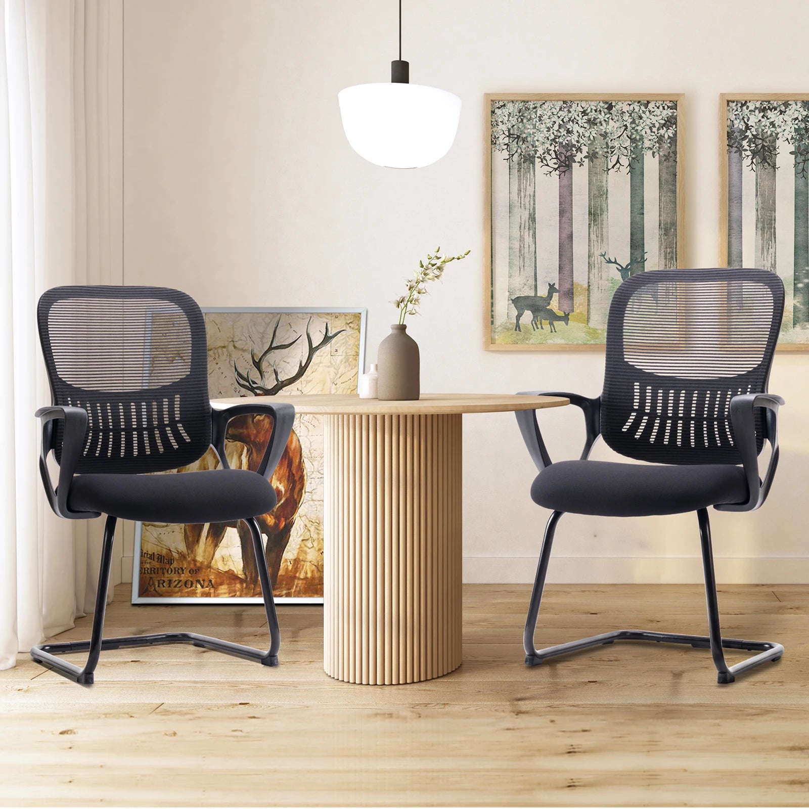 Ergonomic Office Chair No Wheels with Mesh Lumbar Support