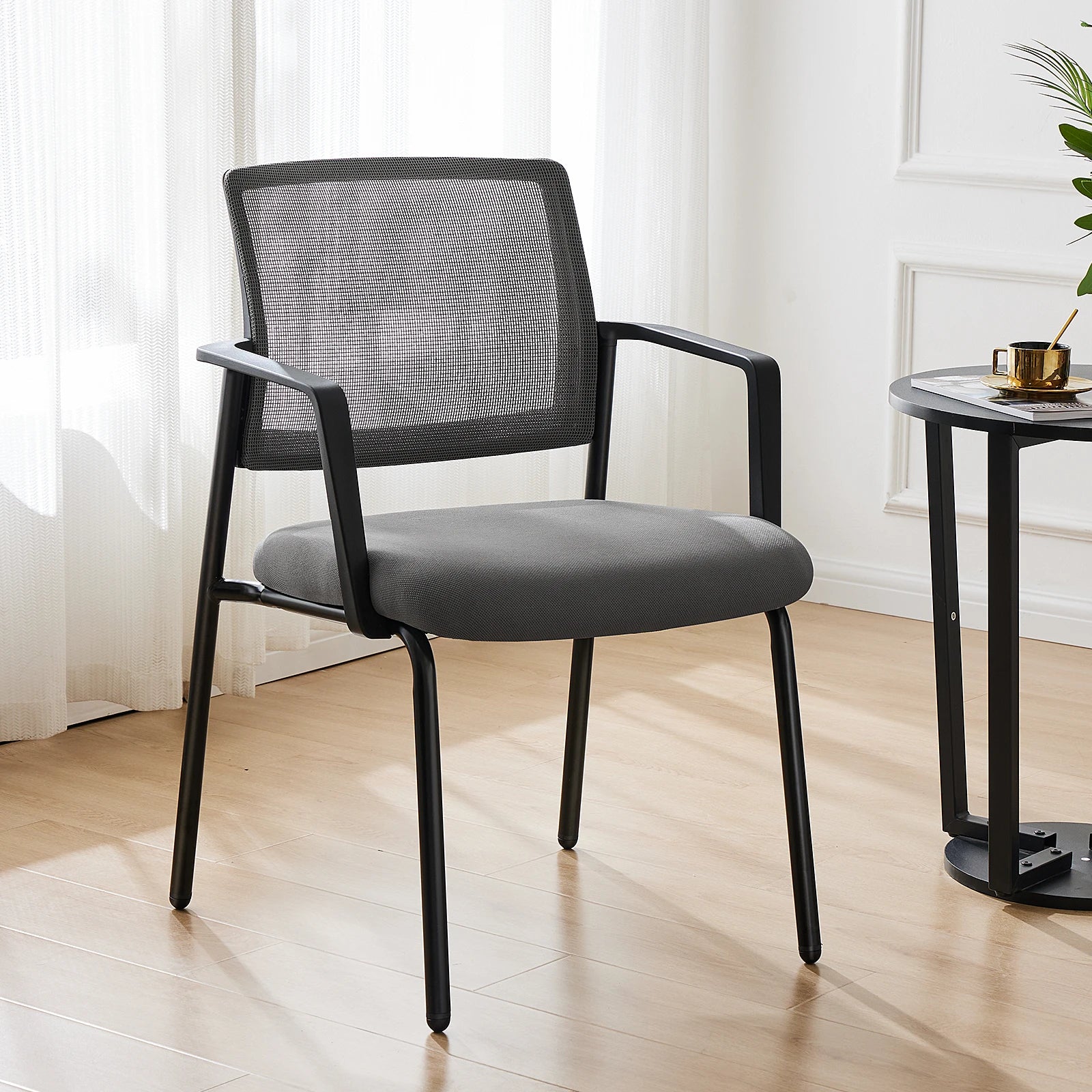 Mesh Back Stacking Office Chairs Set of 2 with Arms