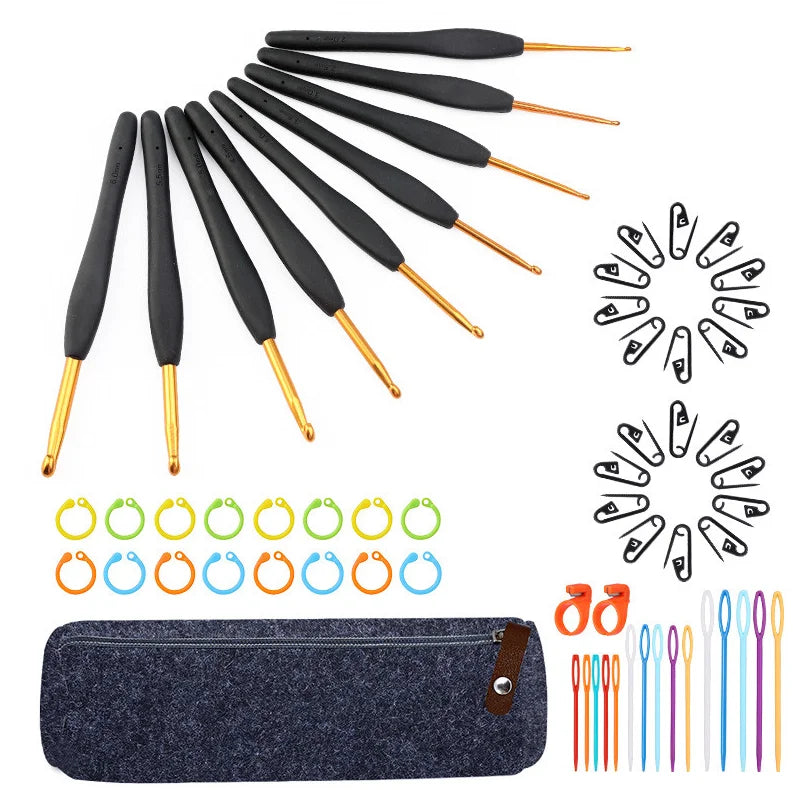 KRABALL Silicone Handle Crochet Hooks Set Needle Aluminum Hook for DIY Knitting Sweater Weaving Knit Hook Tools Accessories