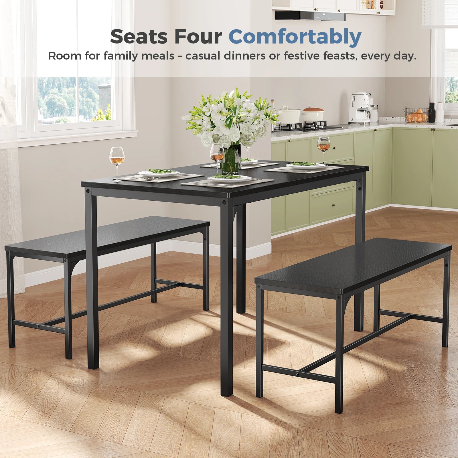 Space-Saving 3-Piece Dining Table Set with Chairs for 4