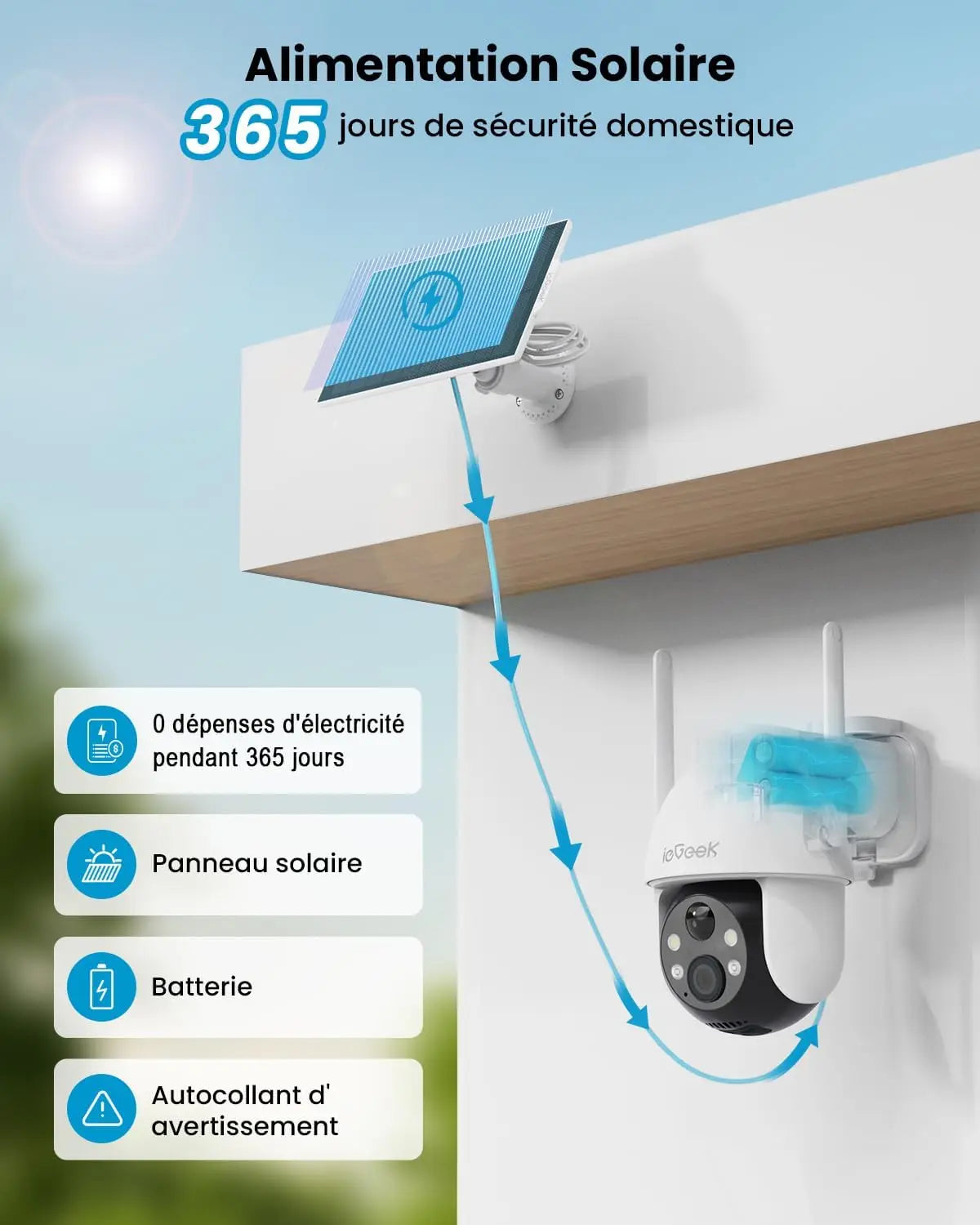 IeGeek 2K 3MP wireless outdoor WiFi monitoring camera -360 ° pan tilt outdoor wireless solar humanoid detection intelligent