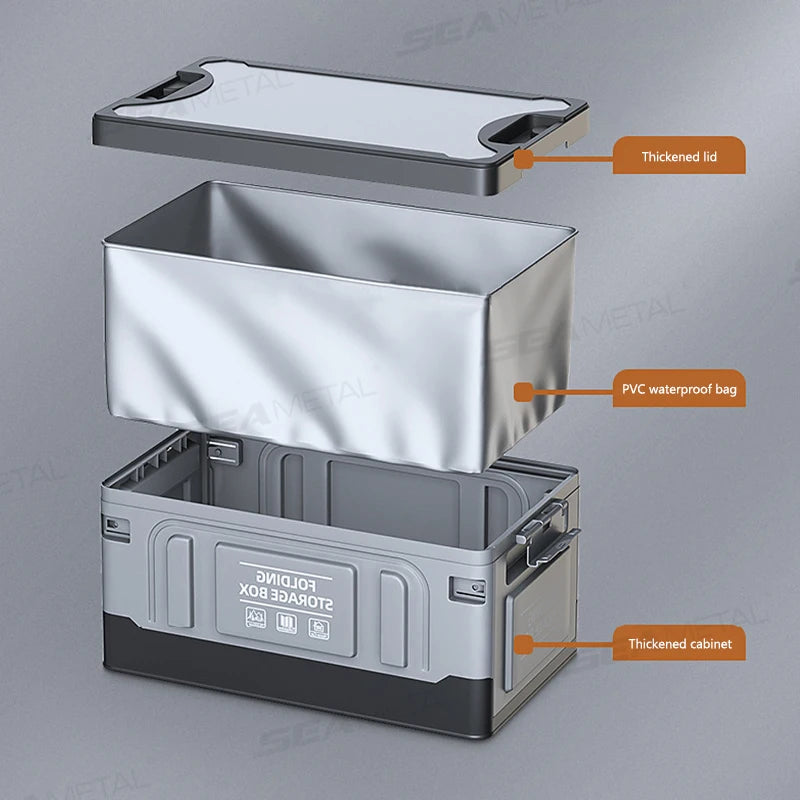 SEAMETAL Large-Capacity Foldable Storage Box for Car Trunk Organizer 61L Large-Bearing Thicken Storage Box for Camping/Fishing