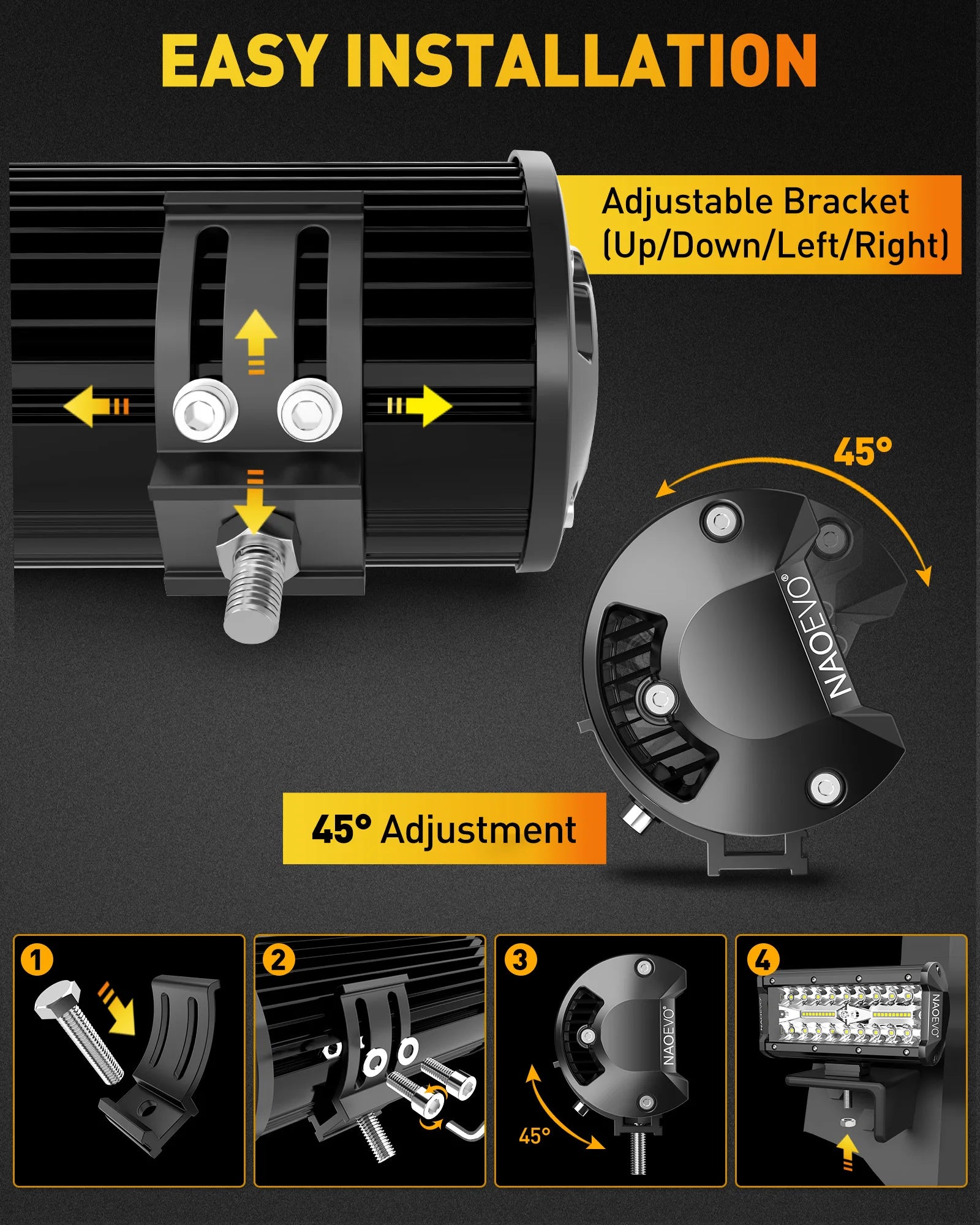 Barra de Luz LED NAOEVO 7 polegadas 240W 24000LM 4x4 Offroad Spot Flood Combo Nevoeiro LED Luzes de Trabalho à Prova de Água para Camioneta Barco UTV ATV Jeep