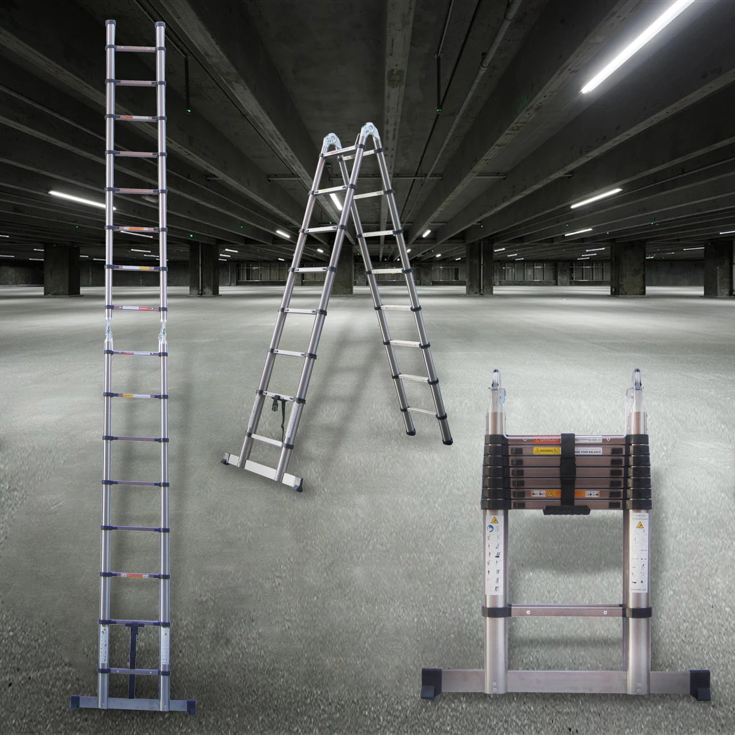 5M Telescopic Straight Ladder A‑Frame Stainless Steel Folding Ladder