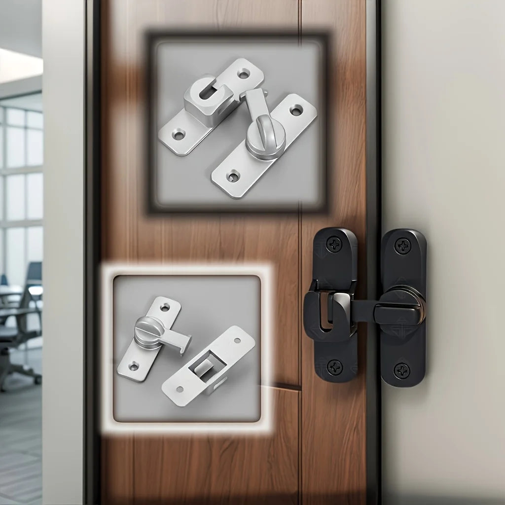Anti-Theft Door Lock - 90°/180° Adjustable Sliding Pin, Keyless Entry Heavy-Duty Black Easy Install for Home Office Hotel Garage