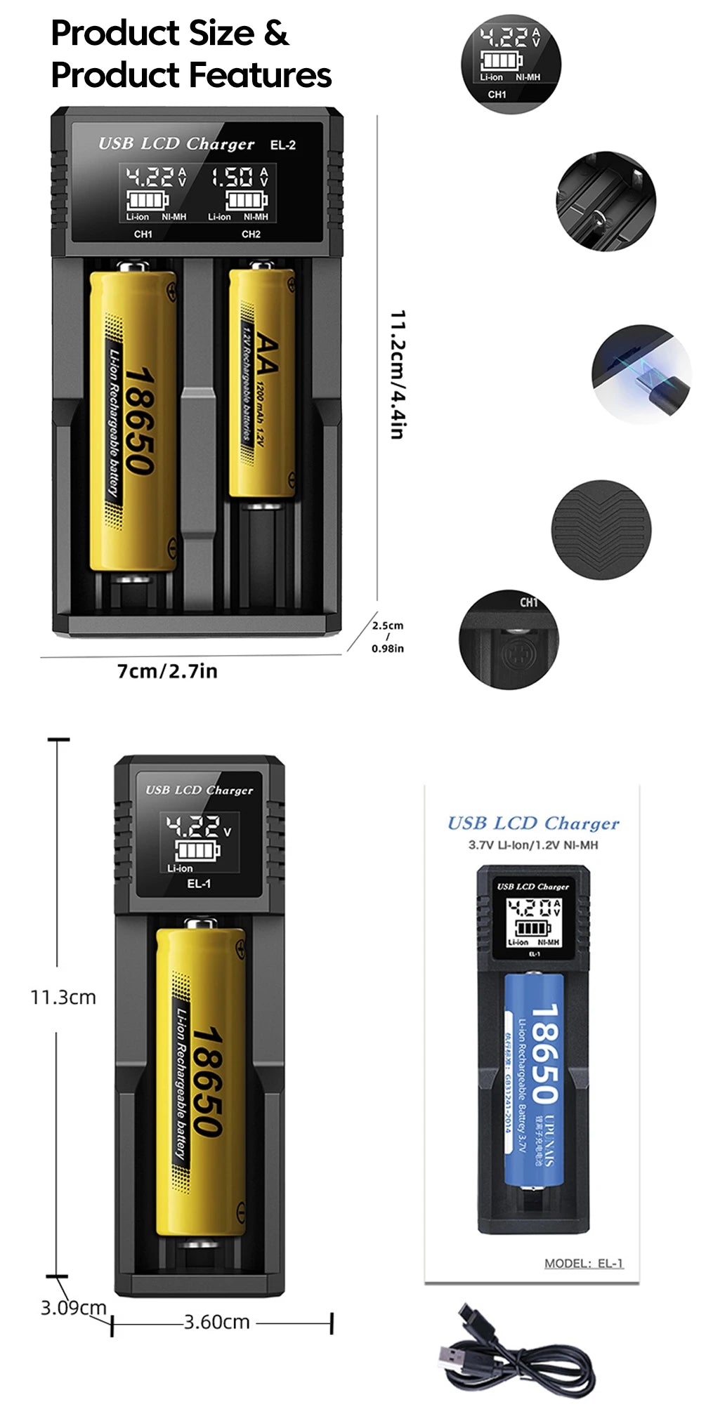 LCD USB Battery Charger - One to Four Slots