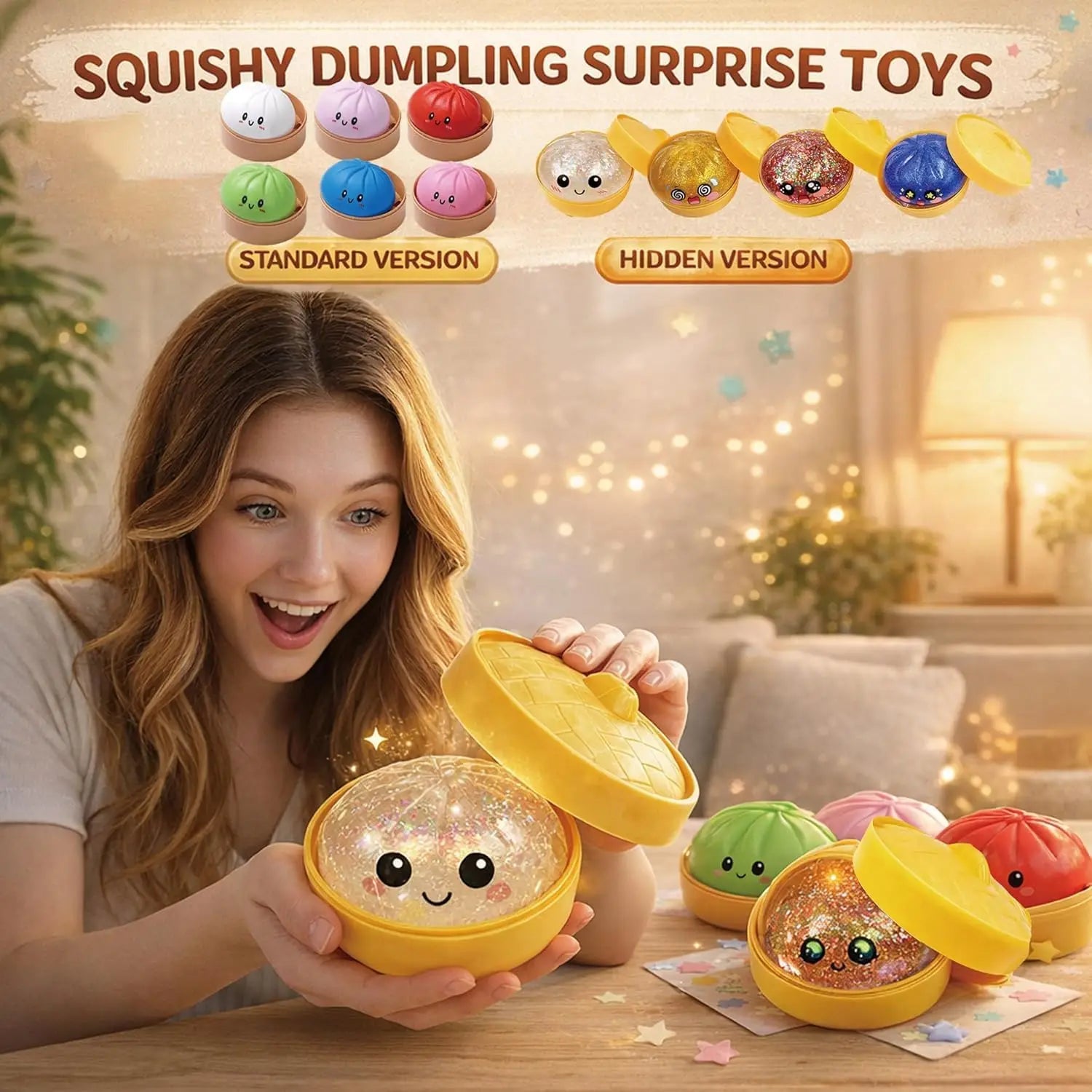 Glitter Dumpling Squishy Mystery Box, 10 Colors Random Gift