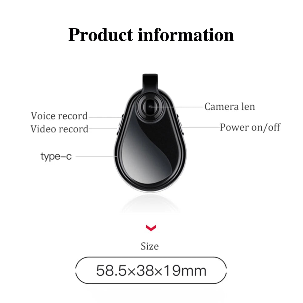 Miniaturowa ukryta kamera 1080P w formie naszyjnika z szerokokątnym obiektywem i nagrywaniem dźwięku